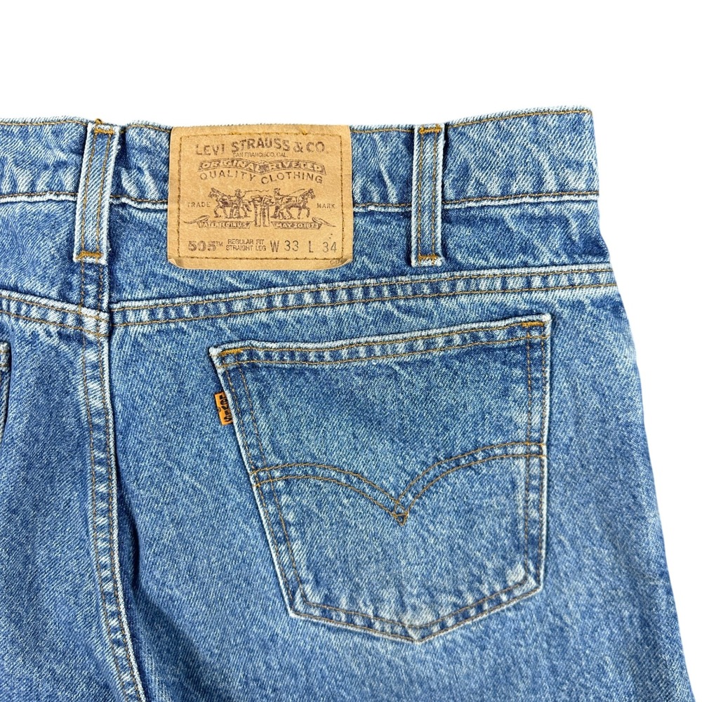 Vintage Levis 505 Orange Tab Jeans Mens 33x34 Light Wash Straight Leg 80s Denim